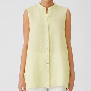 EILEEN FISHER Garment-Dyed Organic Handkerchief Linen Sleeveless Shirt - XXS